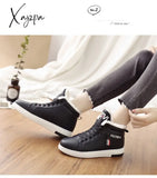 Xajzpa - Winter Boots Women Ankle Warm Pu Plush Woman Shoes Sneakers Flats Lace Up Ladies Short Snow