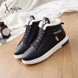 Xajzpa - Winter Boots Women Ankle Warm Pu Plush Woman Shoes Sneakers Flats Lace Up Ladies Short