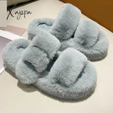 Xajzpa - Winter Fashion Soft Warm Comfort Flat Fur Slipper Brand Designer Slip On Loafers Mules