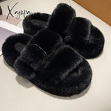 Xajzpa - Winter Fashion Soft Warm Comfort Flat Fur Slipper Brand Designer Slip On Loafers Mules