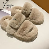 Xajzpa - Winter Fashion Soft Warm Comfort Flat Fur Slipper Brand Designer Slip On Loafers Mules