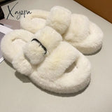 Xajzpa - Winter Fashion Soft Warm Comfort Flat Fur Slipper Brand Designer Slip On Loafers Mules