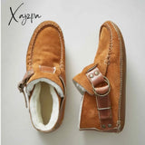 Xajzpa - Winter New Female Comfort Cartoon Cat Printed Leather Button Casual Flat Ankle Boots 6