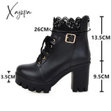 Xajzpa - Winter New High-Heeled Coarse Heel Platform Martin Boots Frenulum Waterproof Thick Bottom