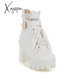 Xajzpa - Winter New High-Heeled Coarse Heel Platform Martin Boots Frenulum Waterproof Thick Bottom