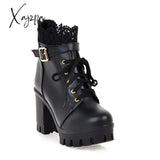 Xajzpa - Winter New High-Heeled Coarse Heel Platform Martin Boots Frenulum Waterproof Thick Bottom