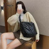 Xajzpa - Winter New Women Shoulder Bags Down Feather Padded Big Crossbody Hobo Bag Cotton Leather