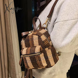 Xajzpa - Winter Plaid Nylon Women Backpack New Korean Students Small Schoolbag Campus Stripe Style