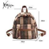 Xajzpa - Winter Plaid Nylon Women Backpack New Korean Students Small Schoolbag Campus Stripe Style