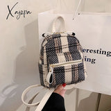 Xajzpa - Winter Plaid Nylon Women Backpack New Korean Students Small Schoolbag Campus Stripe Style