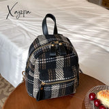 Xajzpa - Winter Plaid Nylon Women Backpack New Korean Students Small Schoolbag Campus Stripe Style