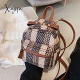 Xajzpa - Winter Plaid Nylon Women Backpack New Korean Students Small Schoolbag Campus Stripe Style