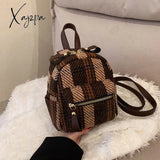 Xajzpa - Winter Plaid Nylon Women Backpack New Korean Students Small Schoolbag Campus Stripe Style