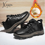 Xajzpa - Winter Shoes For Men Leather Warm Thick Sole Safety Wear-Resistant Outdoor Sports Mens