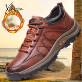 Xajzpa - Winter Shoes For Men Leather Warm Thick Sole Safety Wear-Resistant Outdoor Sports Mens