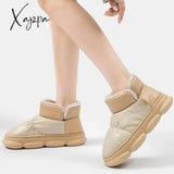 Xajzpa - Winter Shoes Women Waterproof Pu Leather Female Ankle Boots With Warm Plush Large Size