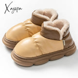 Xajzpa - Winter Shoes Women Waterproof Pu Leather Female Ankle Boots With Warm Plush Large Size