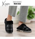 Xajzpa - Winter Warm Slippers Men Suede Gingham Short Plush Indoor Shoes For Male Non Slip Cozy