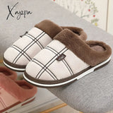 Xajzpa - Winter Warm Slippers Men Suede Gingham Short Plush Indoor Shoes For Male Non Slip Cozy