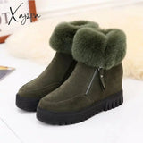 Xajzpa - Winter Waterproof Plush Fur Ankle Boots Women Zipper Design Warm Snow Non-Slip Cotton For