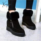 Xajzpa - Winter Waterproof Plush Fur Ankle Boots Women Zipper Design Warm Snow Non-Slip Cotton For