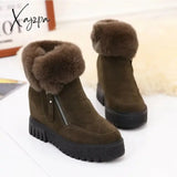 Xajzpa - Winter Waterproof Plush Fur Ankle Boots Women Zipper Design Warm Snow Non-Slip Cotton For