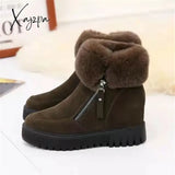 Xajzpa - Winter Waterproof Plush Fur Ankle Boots Women Zipper Design Warm Snow Non-Slip Cotton For