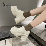 Xajzpa - Winter Women High Heels Shoes 2023 New Trend Fashion Party Shoes Wedges Pumps Casual Ladies Black Lace Up PU Leather Ankle