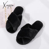 Xajzpa - Winter Women House Slippers Faux Fur Fashion Warm Shoes Woman Slip On Flats Female Slides