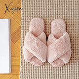 Xajzpa - Winter Women House Slippers Faux Fur Fashion Warm Shoes Woman Slip On Flats Female Slides