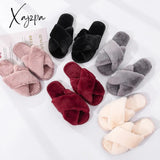 Xajzpa - Winter Women House Slippers Faux Fur Fashion Warm Shoes Woman Slip on Flats Female Slides Black Pink cozy home  furry slippers