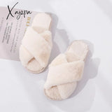 Xajzpa - Winter Women House Slippers Faux Fur Fashion Warm Shoes Woman Slip On Flats Female Slides