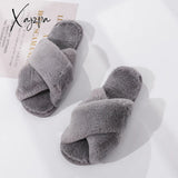 Xajzpa - Winter Women House Slippers Faux Fur Fashion Warm Shoes Woman Slip On Flats Female Slides