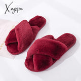 Xajzpa - Winter Women House Slippers Faux Fur Fashion Warm Shoes Woman Slip On Flats Female Slides