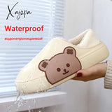 Xajzpa - Winter Women Men Slippers Thick Platform Waterproof Cotton Shoes Indoor Warm Fur Flat