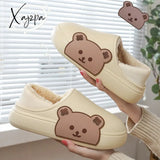 Xajzpa - Winter Women Men Slippers Thick Platform Waterproof Cotton Shoes Indoor Warm Fur Flat