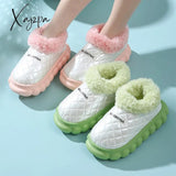 Xajzpa - Winter Women Men Waterproof Child Slippers Warm Non-Slip Plush Stepped Cotton Alphabet