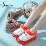 Xajzpa - Winter Women Men Waterproof Child Slippers Warm Non-Slip Plush Stepped Cotton Alphabet