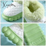 Xajzpa - Winter Women Men Waterproof Child Slippers Warm Non-Slip Plush Stepped Cotton Alphabet