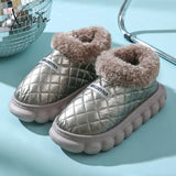 Xajzpa - Winter Women Men Waterproof Child Slippers Warm Non-Slip Plush Stepped Cotton Alphabet