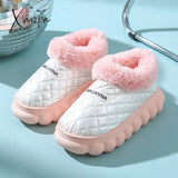 Xajzpa - Winter Women Men Waterproof Child Slippers Warm Non-Slip Plush Stepped Cotton Alphabet