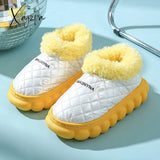 Xajzpa - Winter Women Men Waterproof Child Slippers Warm Non-Slip Plush Stepped Cotton Alphabet