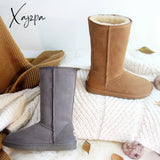 Xajzpa - Winter Women’s Knee-High Sheepskin Snow Boots Size 43 44 Natural Real Wool Sheep Fur