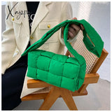 Xajzpa - Winter Woven Cotton Women Crossbody Bag Designer Down Padded Shoulder Bags For Brands