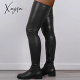 Xajzpa - Woman Booties Women Over The Knee Thigh High Boots Vintage Pu Leather Shoe Chaussures