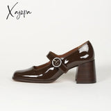 Xajzpa - Woman¡®S 2023 New Mary Janes Shoes Genuine Leather Shallow Square Heel Pumps Buckle