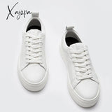 Xajzpa - Woman Spring Summer England Style Fashion Genuine Leather Sneakers Female Casual Solid White Vulcanized Shoes