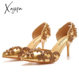 Xajzpa - Woman’s High Heels Female Single Sandals Gold Elegant 7Cm Pointed Toe Stiletto Bride