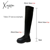 Xajzpa - Women Ankle Boots Ladies Shoes Slip On Mid Calf Platform Soft Pu Leather Long Boot