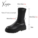 Xajzpa - Women Ankle Boots Ladies Shoes Slip On Mid Calf Platform Soft Pu Leather Long Boot